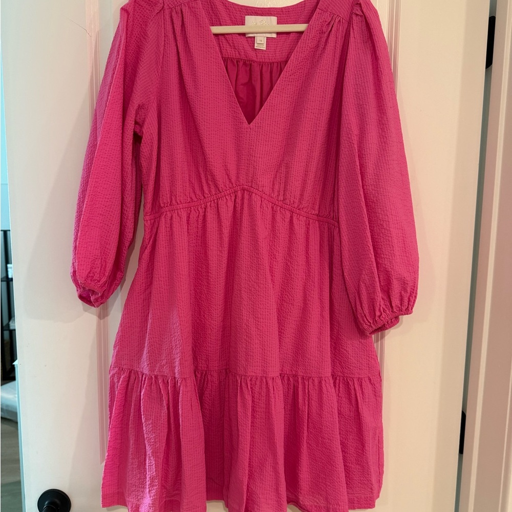 Lilly Pulitzer Hot Pink V-Neck Tiered Casual Dress
